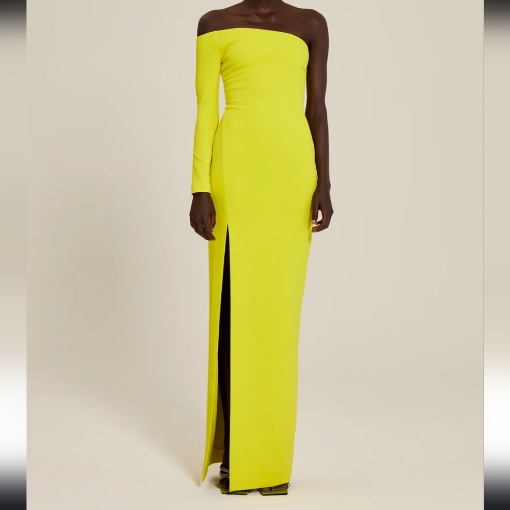 Solace London Lime One-Shoulder Maxi Skirt with Thigh Slit Worn Once
